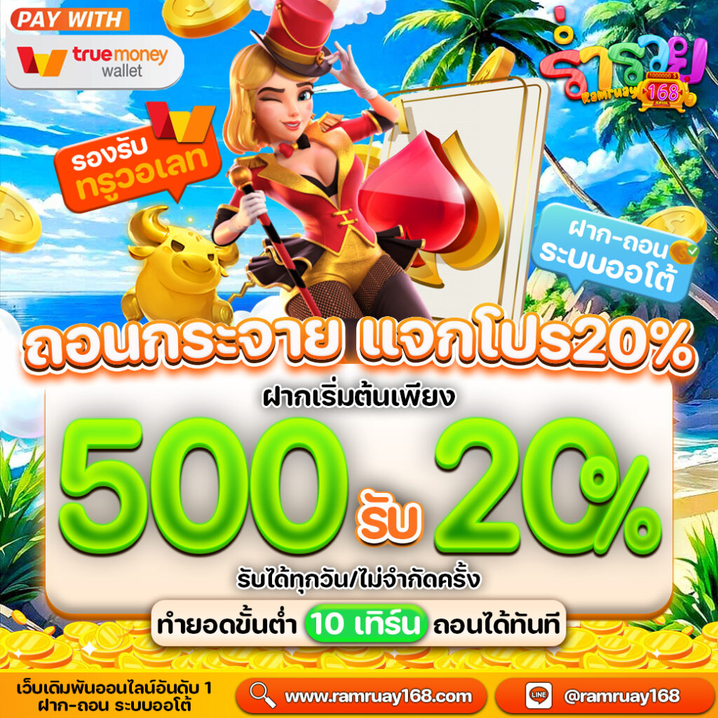 สล็อตร่ำรวย168 โปรแรง แจกโปร20%